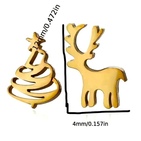 Tiny Reindeer and Christmas Tree Stainless Steel Stud Small Earrings #1144 - Picture 6 of 9